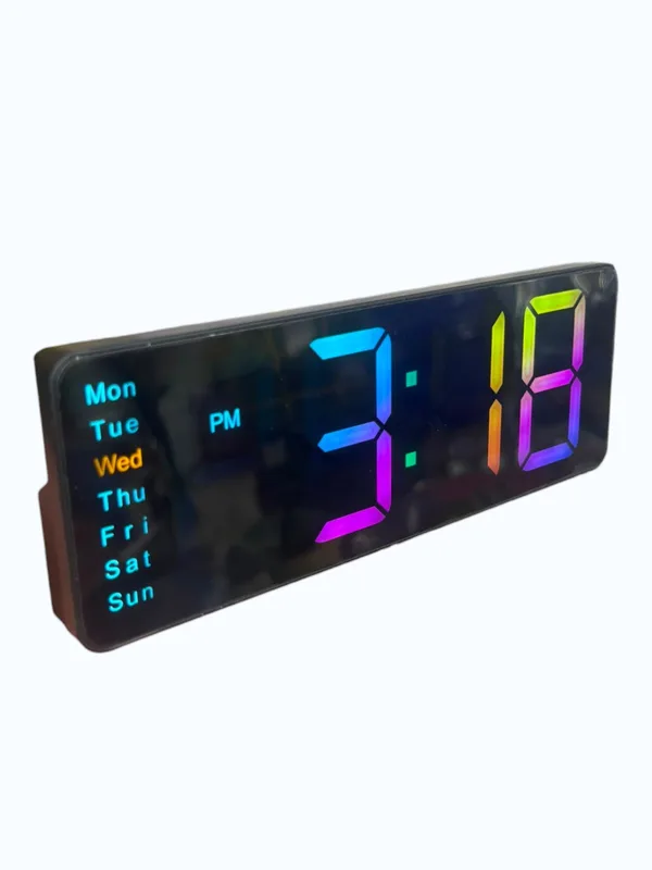 שעון שולחני דיגיטלי לד מעורר מחליף צבעים RGB תאריך וטמפרטורה