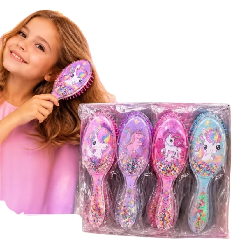 מברשת שיער לילדות חד קרן עם נצנצים זזים | 20 ס"מ