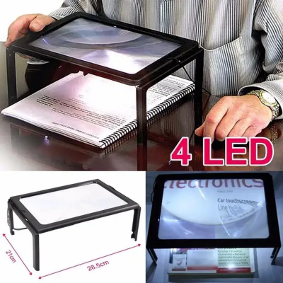 דף זכוכית מגדלת A4 ידיים חופשיות עם תאורת LED הגדלה X3