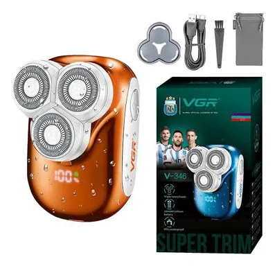 מכונת גילוח חשמלית קומפקטית VGR V-346 לגברים – 3 ראשים מסתובבים + גילוח 0 מ״מ