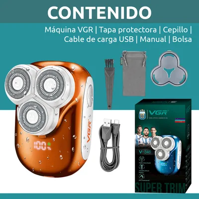 מכונת גילוח חשמלית קומפקטית VGR V-346 לגברים – 3 ראשים מסתובבים + גילוח 0 מ״מ
