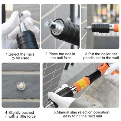 ערכת אקדח מסמרים ידני לבטון לבלוק ולקירות עם 200 מסמרים עגולים