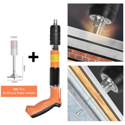 ערכת אקדח מסמרים ידני לבטון לבלוק ולקירות עם 200 מסמרים עגולים