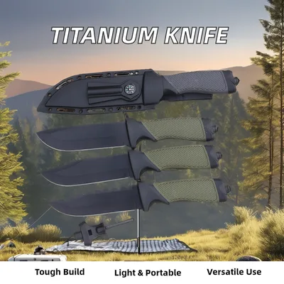 סכין קומנדו/שטח מקצועית עם נרתיק קשיח מצפן מובנה, מנפץ שמשות ואבן אש