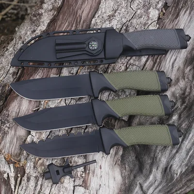סכין קומנדו/שטח מקצועית עם נרתיק קשיח מצפן מובנה, מנפץ שמשות ואבן אש