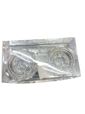 זוג פמוטי קריסטל יוקרתיים "שבת ויום טוב" – עיצוב מחובר בשיבוץ אבנים מנצנצות