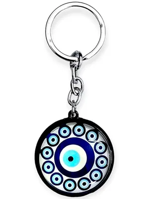 סט 12 יח׳ מחזיק מפתחות “עין כחולה” נגד עין הרע – תליון זכוכית עגול