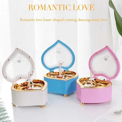 תיבת נגינה רומנטית "הלב המסתובב" עם בלרינה רוקדת – דגם פרימיום
