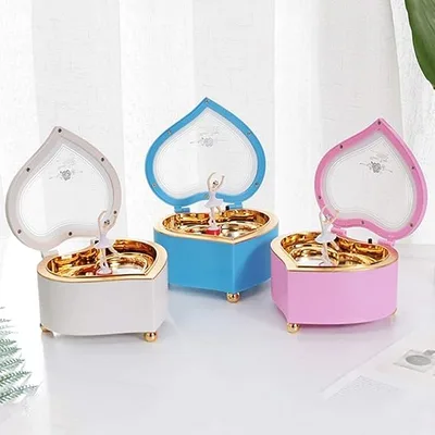 תיבת נגינה רומנטית "הלב המסתובב" עם בלרינה רוקדת – דגם פרימיום