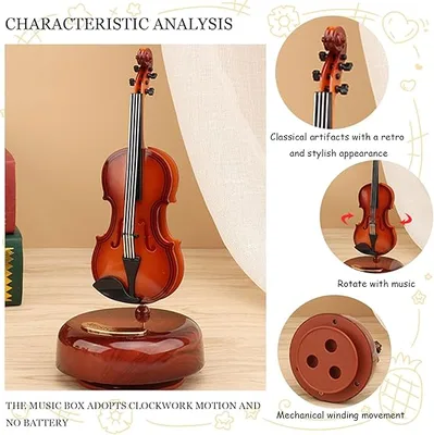 תיבת נגינה כינור קלאסי מסתובבת – עיצוב וינטאג' יוקרתי