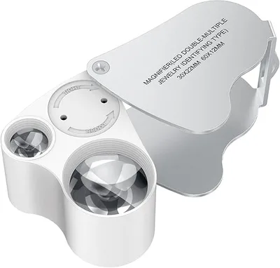 לופה מקצועית לתכשיטים עדשה כפולה 30X22 ו 60X12 עם תאורת LED