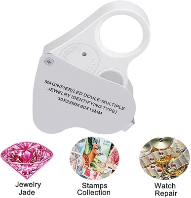 לופה מקצועית לתכשיטים עדשה כפולה 30X22 ו 60X12 עם תאורת LED