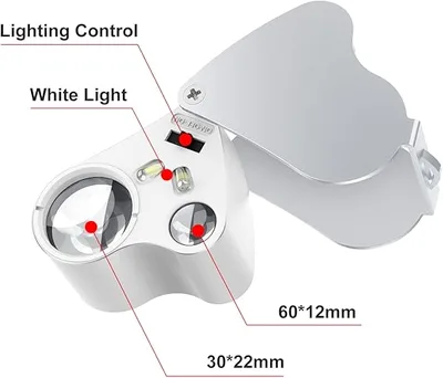 לופה מקצועית לתכשיטים עדשה כפולה 30X22 ו 60X12 עם תאורת LED