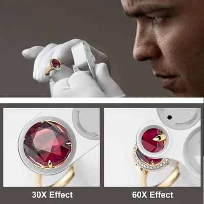 לופה מקצועית לתכשיטים עדשה כפולה 30X22 ו 60X12 עם תאורת LED