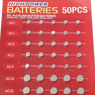 מארז ענק 50 סוללות כפתור High Power – (AG1 עד AG13)