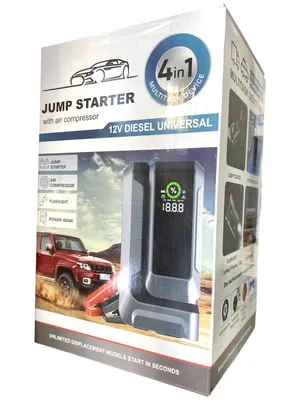 בוסטר התנעה מצבר מטען נייד פנס וקומפרסור עוצמתי 4 ב-1 4500A –