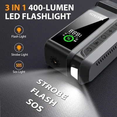 בוסטר התנעה מצבר מטען נייד פנס וקומפרסור עוצמתי 4 ב-1 4500A –