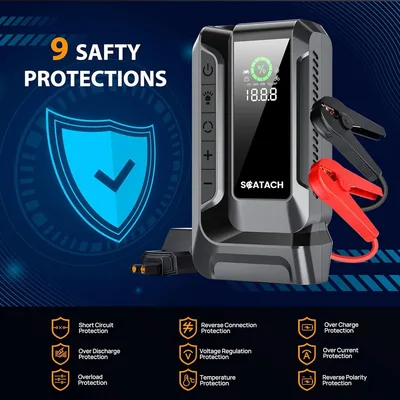 בוסטר התנעה מצבר מטען נייד פנס וקומפרסור עוצמתי 4 ב-1 4500A –