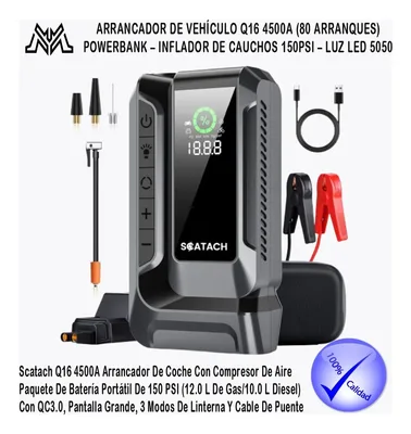 בוסטר התנעה מצבר מטען נייד פנס וקומפרסור עוצמתי 4 ב-1 4500A –