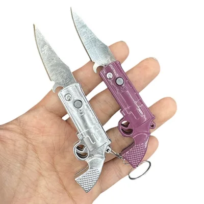 מארז 12 מחזיקי מפתחות סכין מתקפלת בעיצוב אקדח – סט צבעוני ומרשים