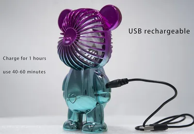 מאוורר מיני דובי נייד ונטען USB בציפוי מטאלי יוקרתי – מאוורר שולחני וידני