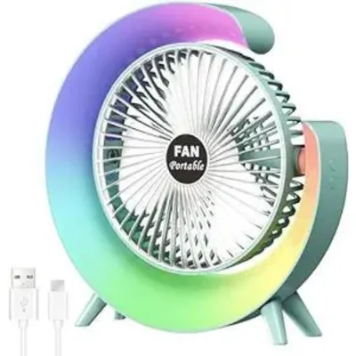 מאוורר שולחני נייד ונטען עם תאורת לילה RGB מחליפת צבעים