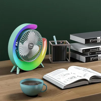 מאוורר שולחני נייד ונטען עם תאורת לילה RGB מחליפת צבעים