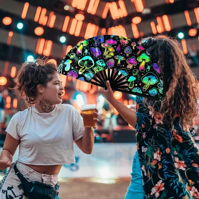 מניפת יד ענקית לפסטיבלים ומסיבות רייב מעוצבת מתקפלת מבמבוק ו-PVC צבעוני