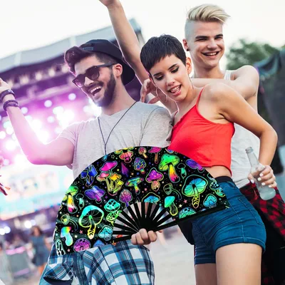 מניפת יד ענקית לפסטיבלים ומסיבות רייב מעוצבת מתקפלת מבמבוק ו-PVC צבעוני