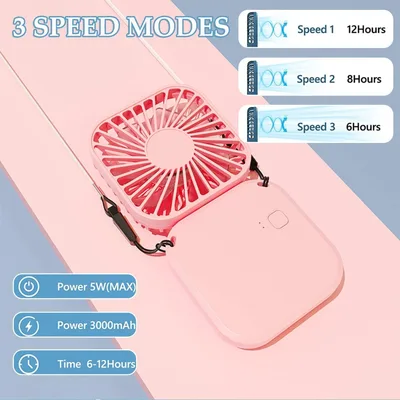 מאוורר צוואר נייד נטען USB מתקפל שולחני וידני משולב פאוור בנק לטיולים