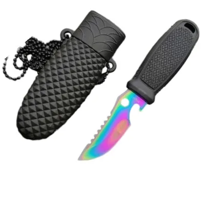 סכין צוואר טקטית קומפקטית להב Rainbow עם פותחן אינטגרלי (EDC)