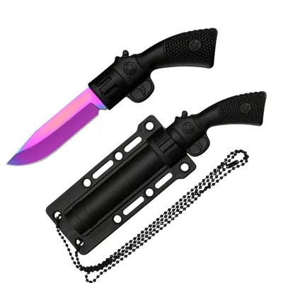 סכין צוואר טקטית קומפקטית בעיצוב אקדח להב Rainbow קשת (EDC)