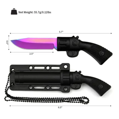 סכין צוואר טקטית קומפקטית בעיצוב אקדח להב Rainbow קשת (EDC)