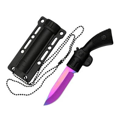 סכין צוואר טקטית קומפקטית בעיצוב אקדח להב Rainbow קשת (EDC)
