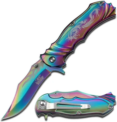 אולר טקטי קפיצי פרימיום ציפוי טיטניום Rainbow עם חריטת דרקון (EDC)