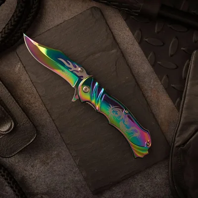 אולר טקטי קפיצי פרימיום ציפוי טיטניום Rainbow עם חריטת דרקון (EDC)