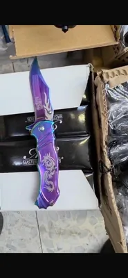 אולר טקטי קפיצי פרימיום ציפוי טיטניום Rainbow עם חריטת דרקון (EDC)