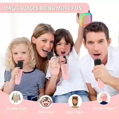 רמקול בידורית בלוטוס נייד עם מיקרופון קריוקי אלחוטי ותאורת RGB חכמה |