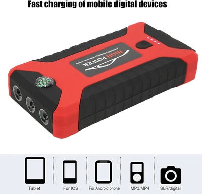 בוסטר התנעה לרכב 20000mAh חכם – סוללת גיבוי, פנס וחיבורי USB