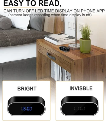 שעון שולחני דיגיטלי חכם עם מצלמה נסתרת WIFI, ראיית לילה וחיישן תנועה