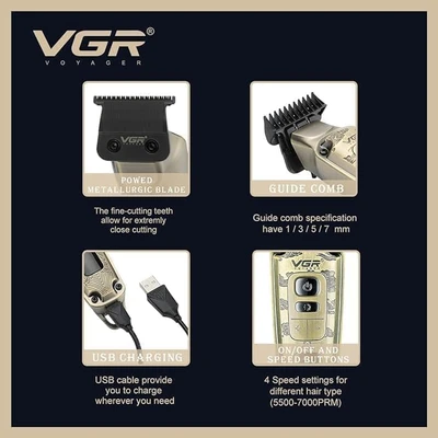 מכונת תספורת ופינישים (טרימר) מקצועית VGR V-901 בעיצוב וינטג' יוקרתי
