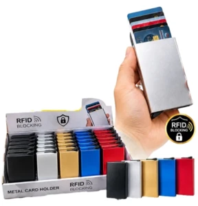 ארנק כרטיסים קפיץ מתכת חכם עם הגנת RFID נגד סריקות | 5 צבעים לבחירה