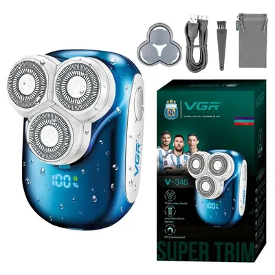 מכונת גילוח חשמלית קומפקטית VGR V-346 לגברים – 3 ראשים מסתובבים + גילוח 0 מ״מ
