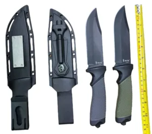 סכין קומנדו/שטח מקצועית עם נרתיק קשיח מצפן מובנה, מנפץ שמשות ואבן אש