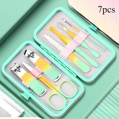 ערכת מניקור ופדיקור מקצועית 7 חלקים – מהדורת ירוק-צהוב מבריק