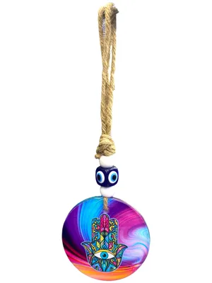 תליון זכוכית חמסה צבעוני נגד עין הרע לתלייה