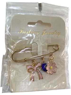 סיכת ביטחון תכשיט לעגלת תינוק נגד עין הרע | זהב | פפיון + פרח + עין כחולה