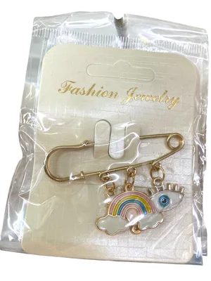 סיכת ביטחון תכשיט לעגלת תינוק נגד עין הרע | זהב | קשת + עין טובה