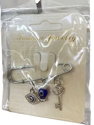 סיכת ביטחון לעגלת תינוק נגד עין הרע תליון מפתח + עין משובצת + חרוז עין