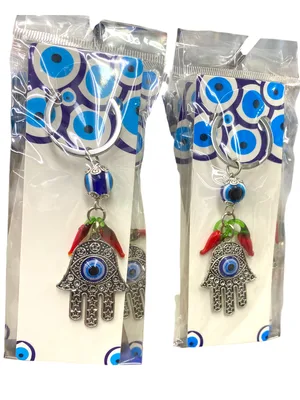 מחזיק מפתחות "הגנה משולשת" – חמסה, עין פנימית ופלפל חריף